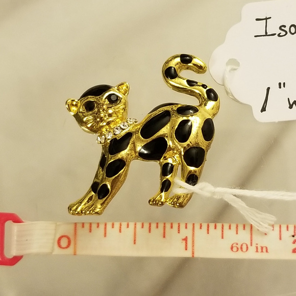 NWT Black Gold Cat Pin Brooch Glass Crystal Collar - Picture 4 of 8